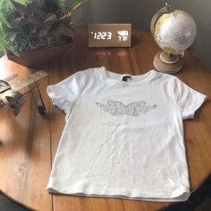 White shirt with butter fly